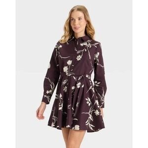 Women's Size XS Button-Down Shirtdress - A New Day Burgundy Floral